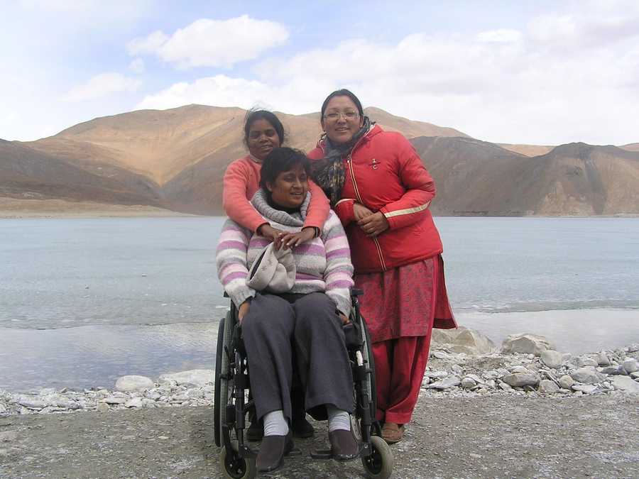 Shivani Gupta Director AccessAbility at Pangong Lake Ladakh on the specially ddesigned inclusive holiday Himalaya on Wheels